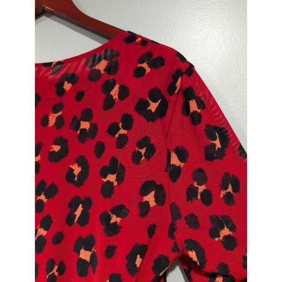 Cabi Siren Wrap Dress Womens Sz M Red Black Leopard Print Layered Business - Picture 12 of 16